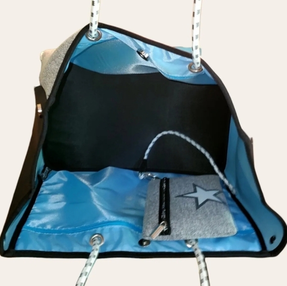 NEW DALLAS HILL Neoprene Tote Bag With Pouchette Grey With Star - Picture 2 of 11